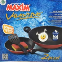 MAXIM VALENTINO SET 2pc WAJAN 30cm FRYPAN 22cm TANPA SPATULA FREE SPON