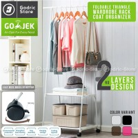 Triangle Stand Hanger Rak Buku Rak Pakaian Baju Rak Serbaguna 4 Roda