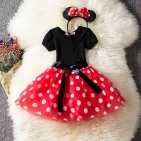 baju anak perempuan/baju pesta dress Minnie mouse set bando Minnie mou