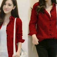 BAJU KEMEJA KERJA WANITA / CASUAL WANITA KOTAK MERAH FELICIA ERIN