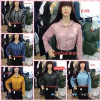 atasan kemeja salur wanita/kemeja kerja wanita salur 7wrn
