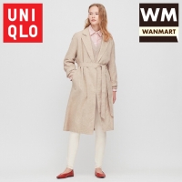UNIQLO Women Jaket Mantel Wanita Katun Linen Long Coat Beige