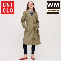 UNIQLO Women Jaket Mantel Wanita Katun Linen Long Coat Green