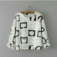 Atasan Blouse Tunik Wanita Baju Muslim Blus Cartoon White