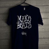 Kaos Distro Unisex T-Shirt Navy Make Beats Stussy Z7284