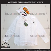 BAPE SHARK OXFORD HOODIE SHIRT - WHITE - Authentic Original