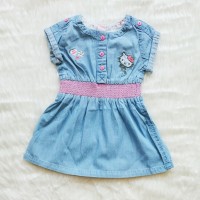 Dress Anak Soft Jeans Biru Muda Denim Hello Kitty
