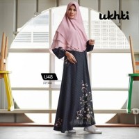Gamis Pesta Syar'i Ukhti U 48 Hitam Motif Bunga Printing Maxmara