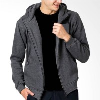 VM Sweater Zipper Hoodie Jaket Polos Pria - Abu Tua