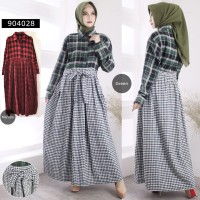 Chequered Maxi Dress Flanel 904028 Gamis Kemeja Kotak Kotak