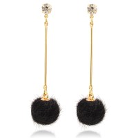 Anting Gold Pom Pom Fur Ball Drop Earring