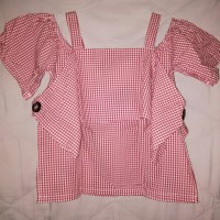 baju sabrina tali kotak-kotak merah putih merk j.rep