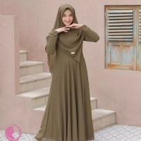 GAMIS HIJAU ARMY POLOS MOSCREPE + BERGO ALINA ( 8 WARNA)