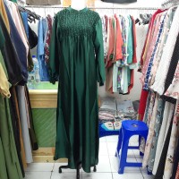 gamis muslim wanita model smoc warna hijau botol