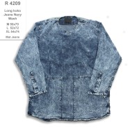 R4209 Kemeja Panjang Pria Long Koko Jeans Navy Wash